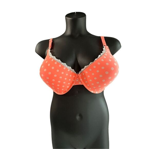 Smart And Sexy Women's Sa576 Polka Dots Push Up Bra Coral Pink Size 42D - Picture 1 of 4
